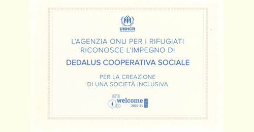 Dedalus Cooperativa Sociale ha ricevuto il logo We Welcome dell’UNHCR